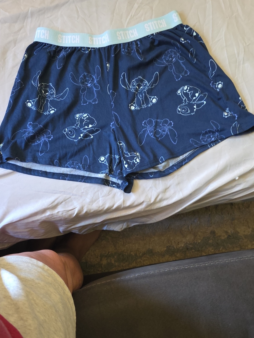 Disney Navy Stitch Print Sleep Shorts with Light Blue Waistband